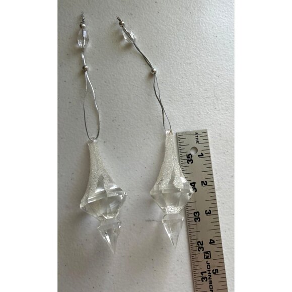 Clear Acrylic Drop Ornaments Glitter Detail & Silver Beaded String Set Of 5 - Picture 3 of 5